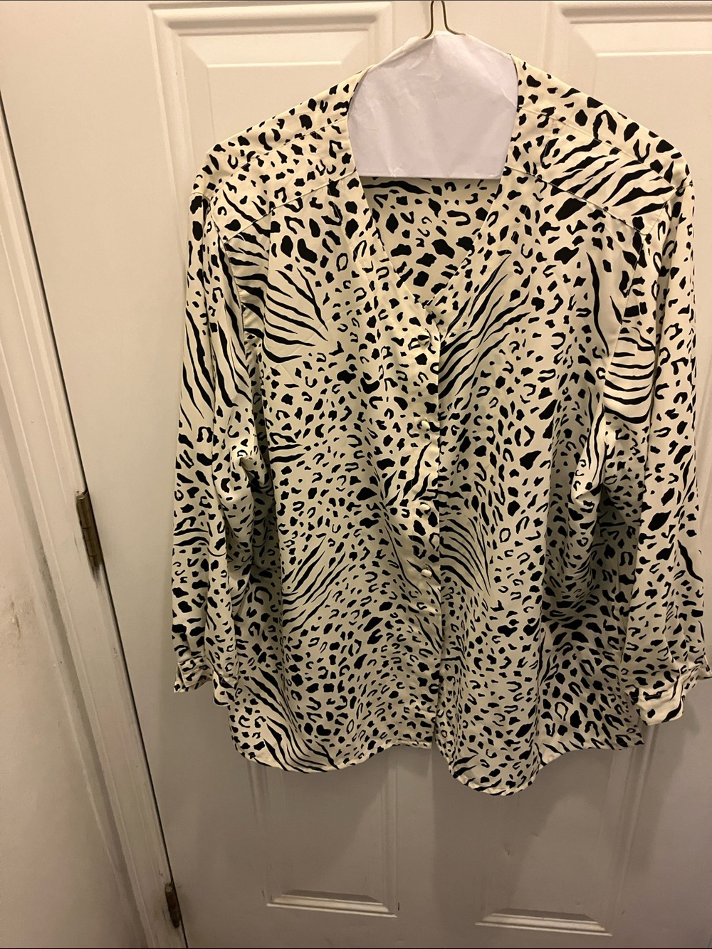 Jordan Cream and Black Animal Print Button-Up Blouse